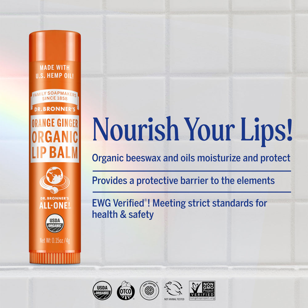 Dr. Bronner’s Organic Lip Balm tin close-up with creamy texture for smooth lips