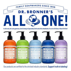 Dr. Bronner's Sugar Soap in family-use setting illustrates 4-in-1 versatility.