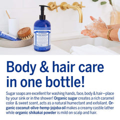 Dr. Bronner's Sugar Soap lathers nicely on hands for quick cleansing.