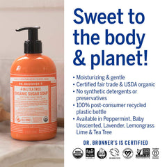 Dr. Bronner's Sugar Soap in a shower scene for full-body wash.