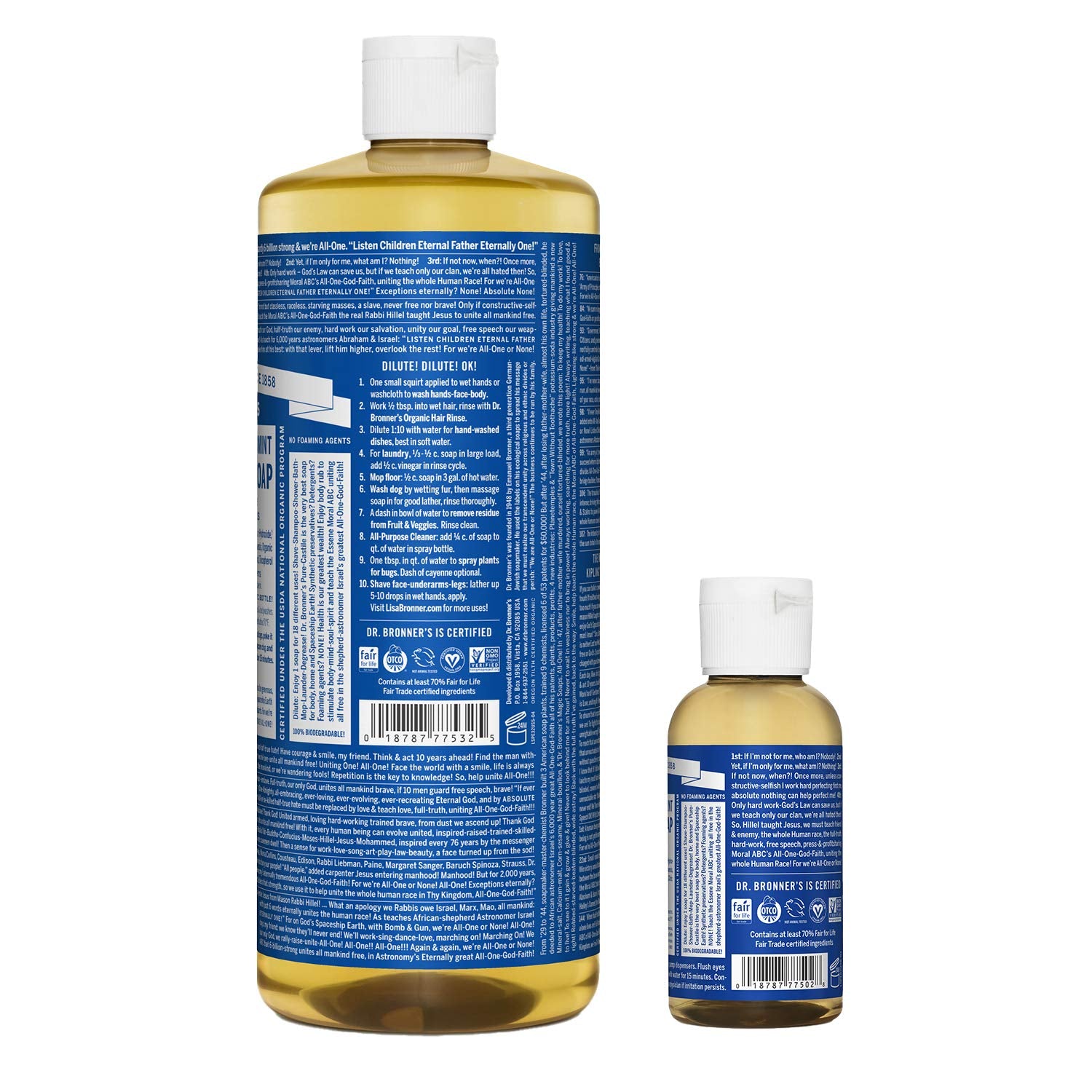 Dr. Bronner's peppermint Pure-Castile bundle 2oz for travel or trial.