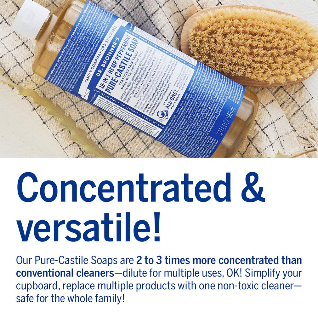 Dr. Bronner's peppermint Pure-Castile lather on kitchen surfaces.