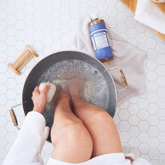 Dr. Bronner's peppermint Pure-Castile label closeup showing organic ingredients.