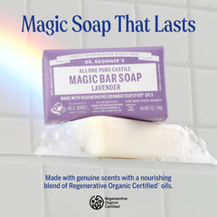 Dr. Bronner's lavender bar provides soothing aroma and cleansing