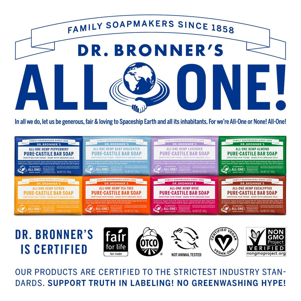 Dr. Bronner's Rose Pure-Castile Bar soap with floral scent for versatile use