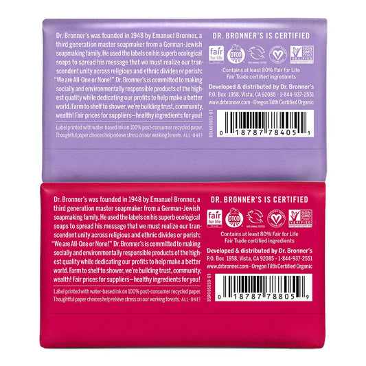 Dr. Bronner's Lavender Pure-Castile bar soap for soothing bath routine.
