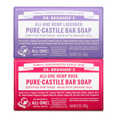 Dr. Bronner's Rose Pure-Castile bar soap two-pack for gentle facial cleansing.