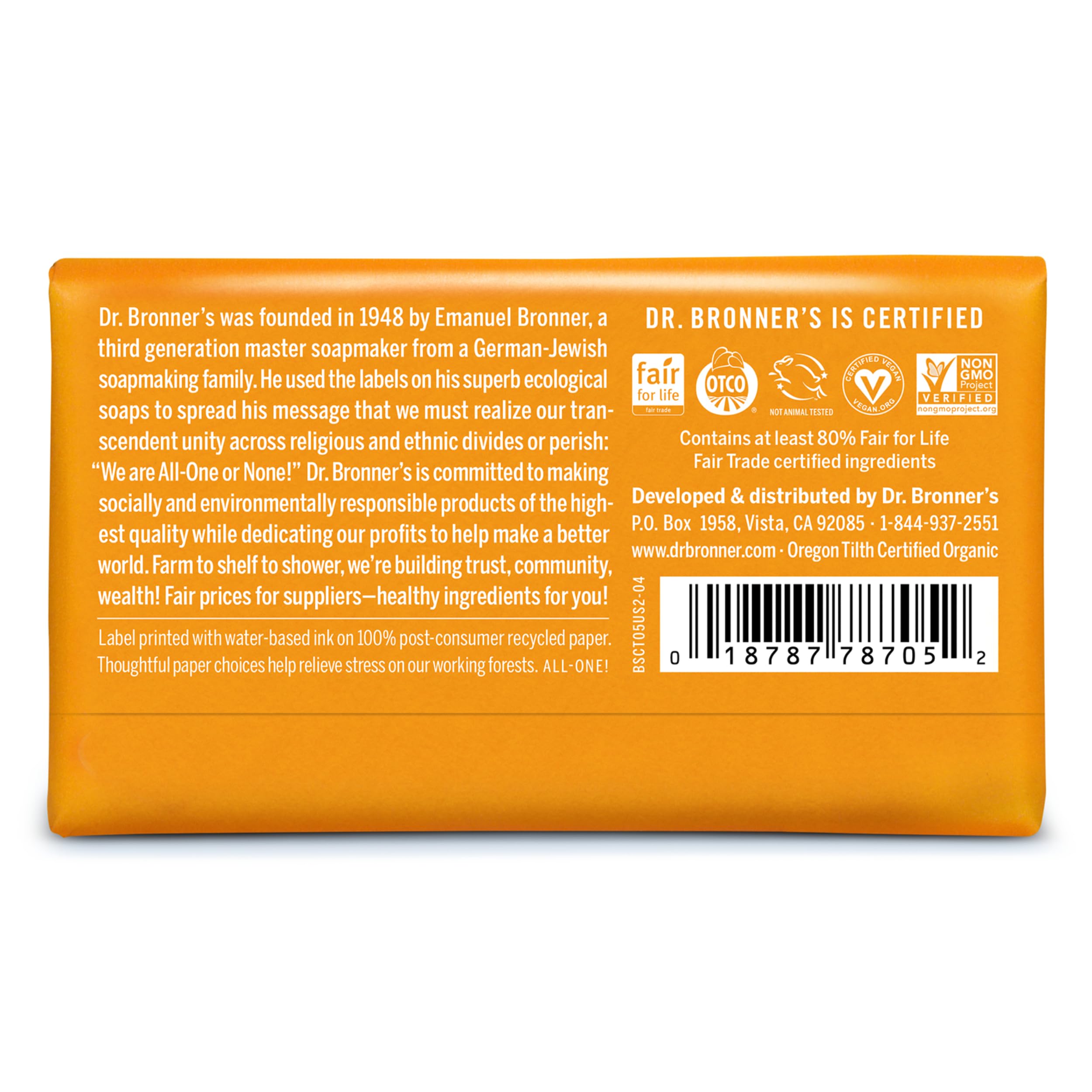 Dr. Bronner's Citrus bar soap applied to face and skin