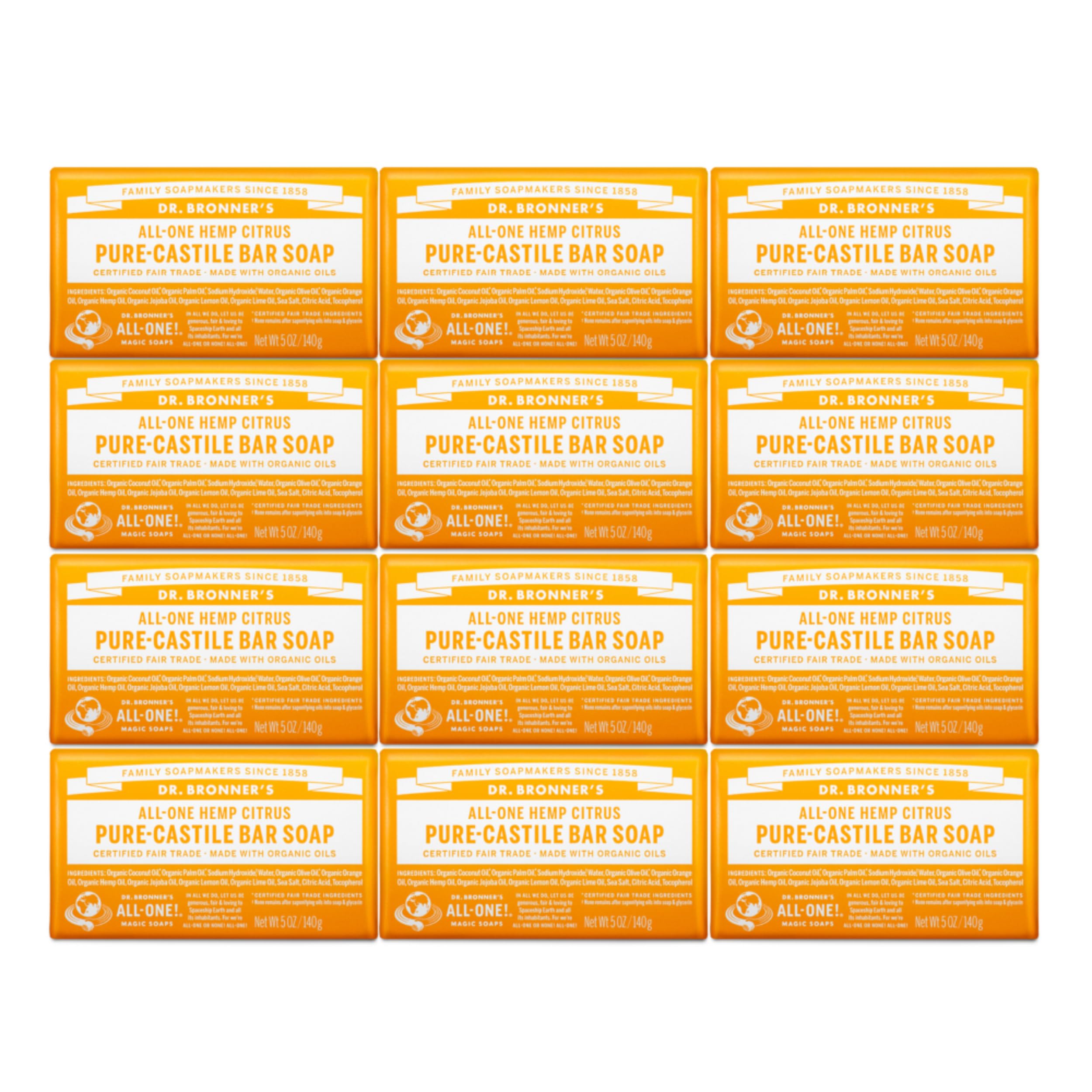 Dr. Bronner's Citrus Pure-Castile bar soap close-up lather for gentle cleansing