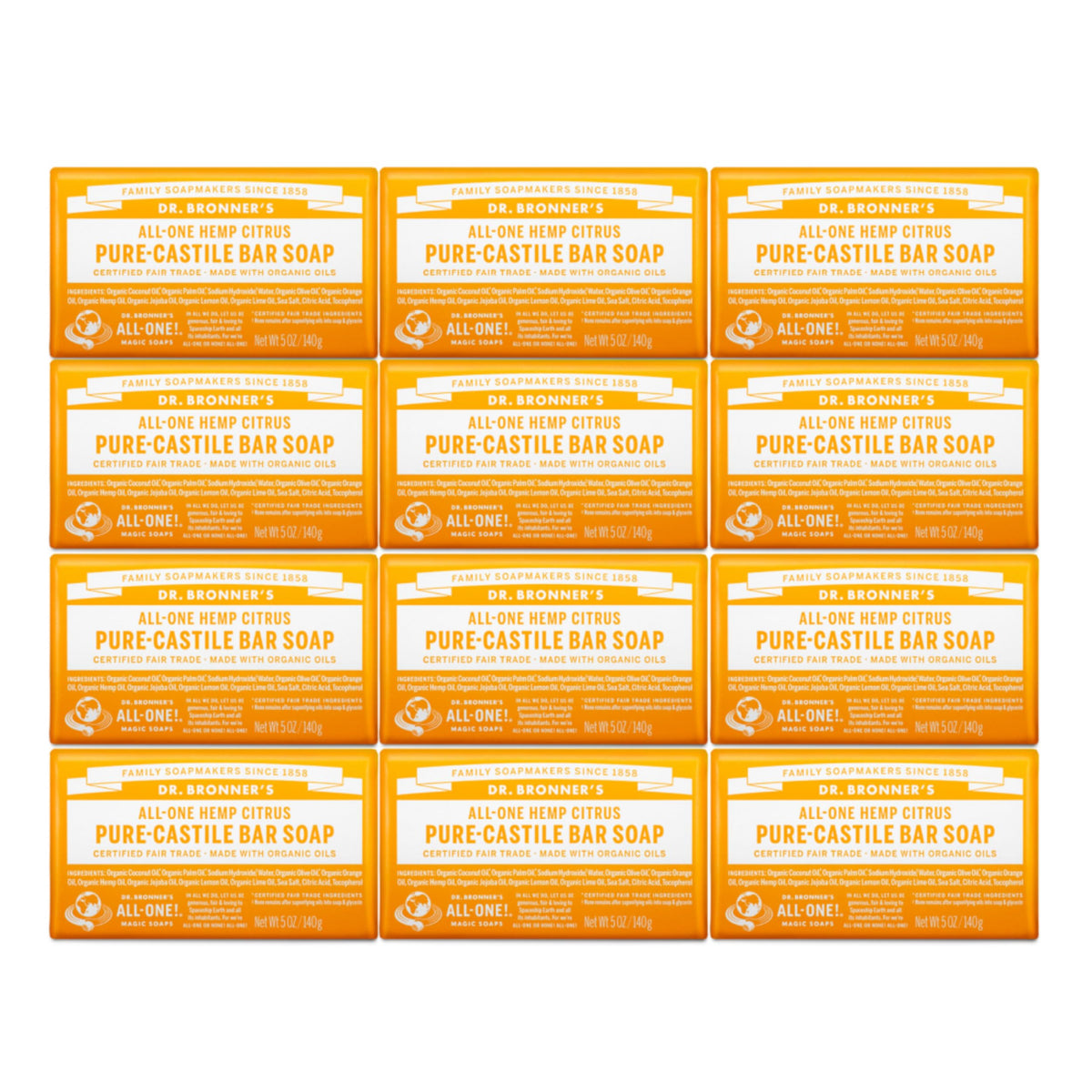 Dr. Bronner's Citrus Pure-Castile bar soap close-up lather for gentle cleansing