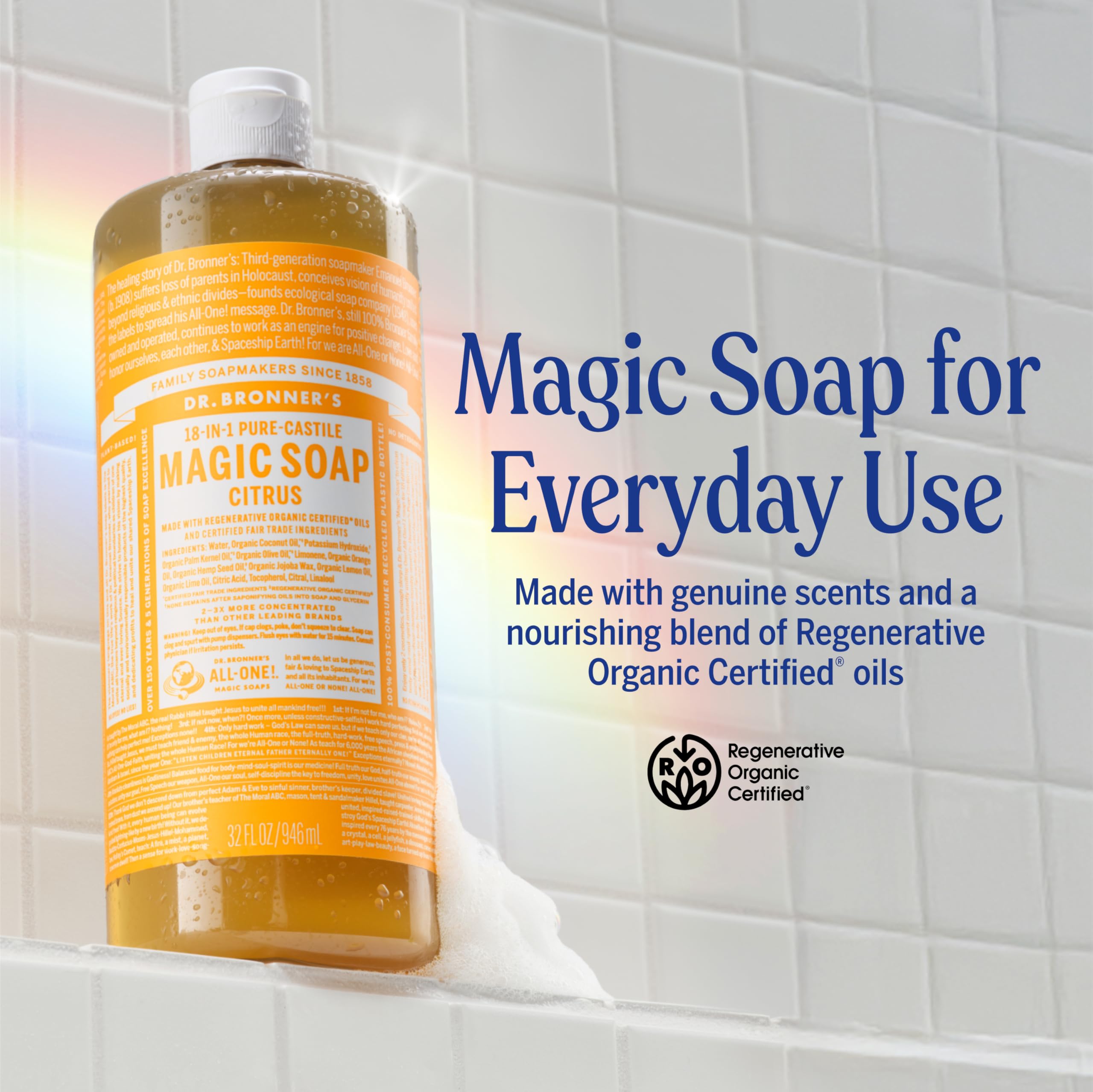 Dr. Bronner's Pure-Castile Citrus bottle with refreshing scent for hands and skin