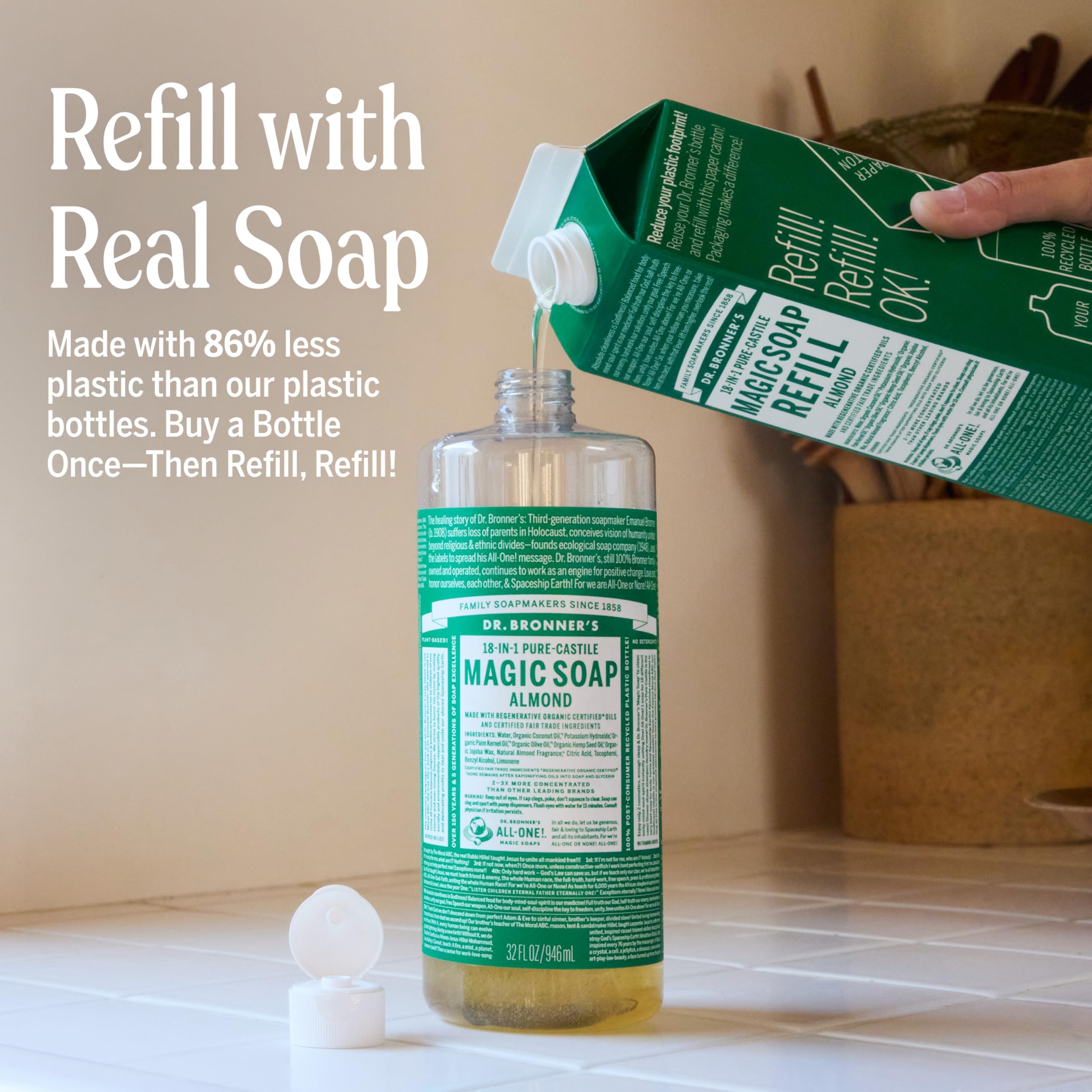 Dr. Bronner's Pure Castile foam-lather illustrating rich cleansing for skin