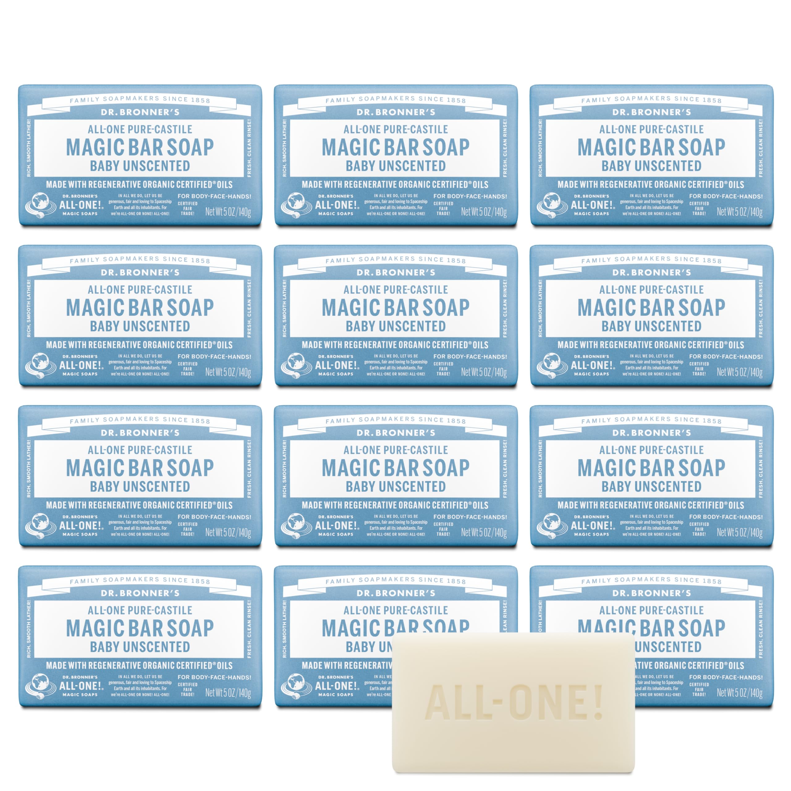 Dr. Bronner's Pure-Castile Baby Unscented bar for gentle skin cleansing