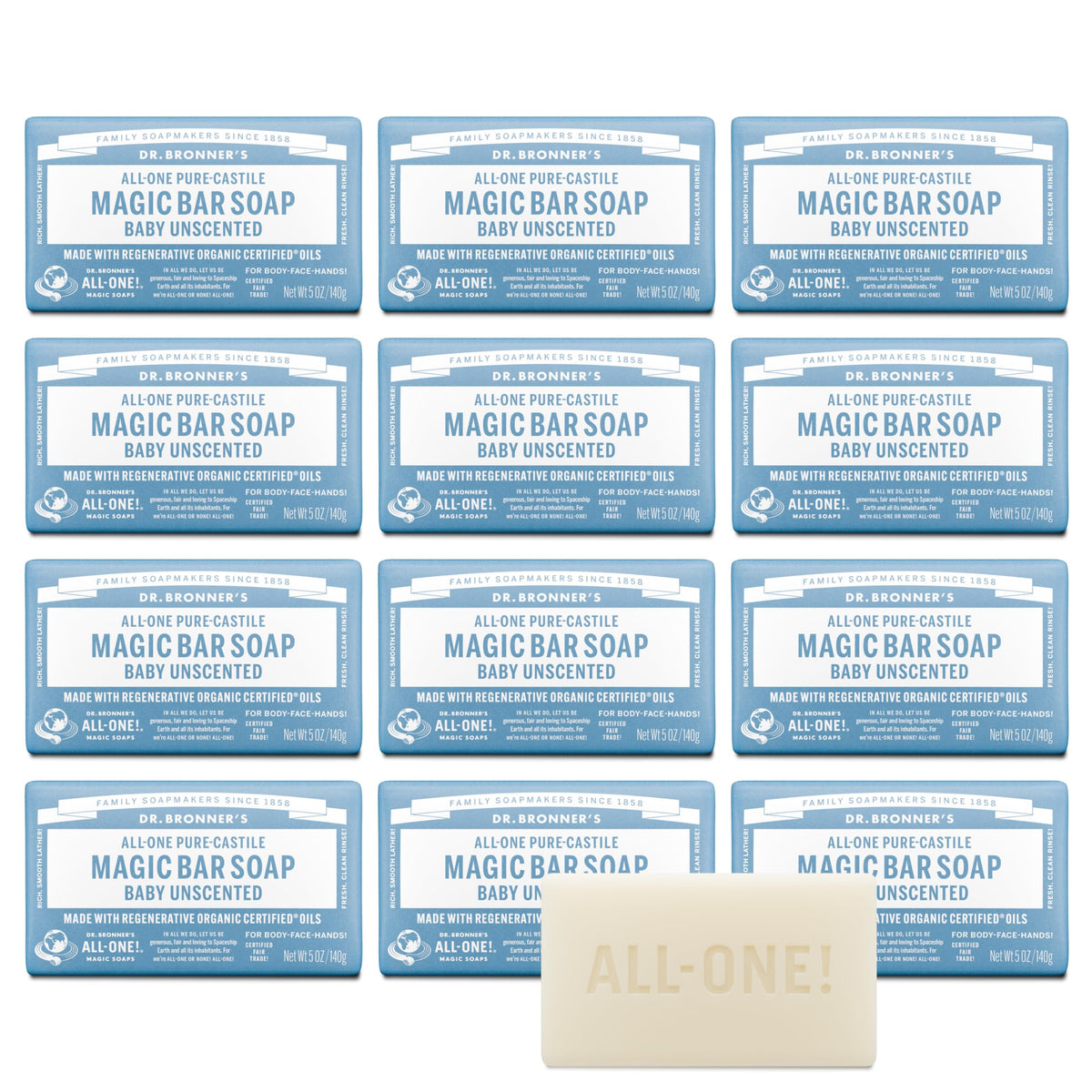 Dr. Bronner's Pure-Castile Baby Unscented bar for gentle skin cleansing