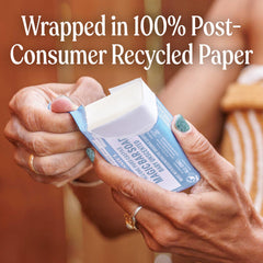 Post-consumer recycled wrapper packaging for Dr. Bronner's bar