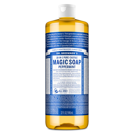 Dr. Bronner's Pure-Castile soap bottle pour for versatile uses