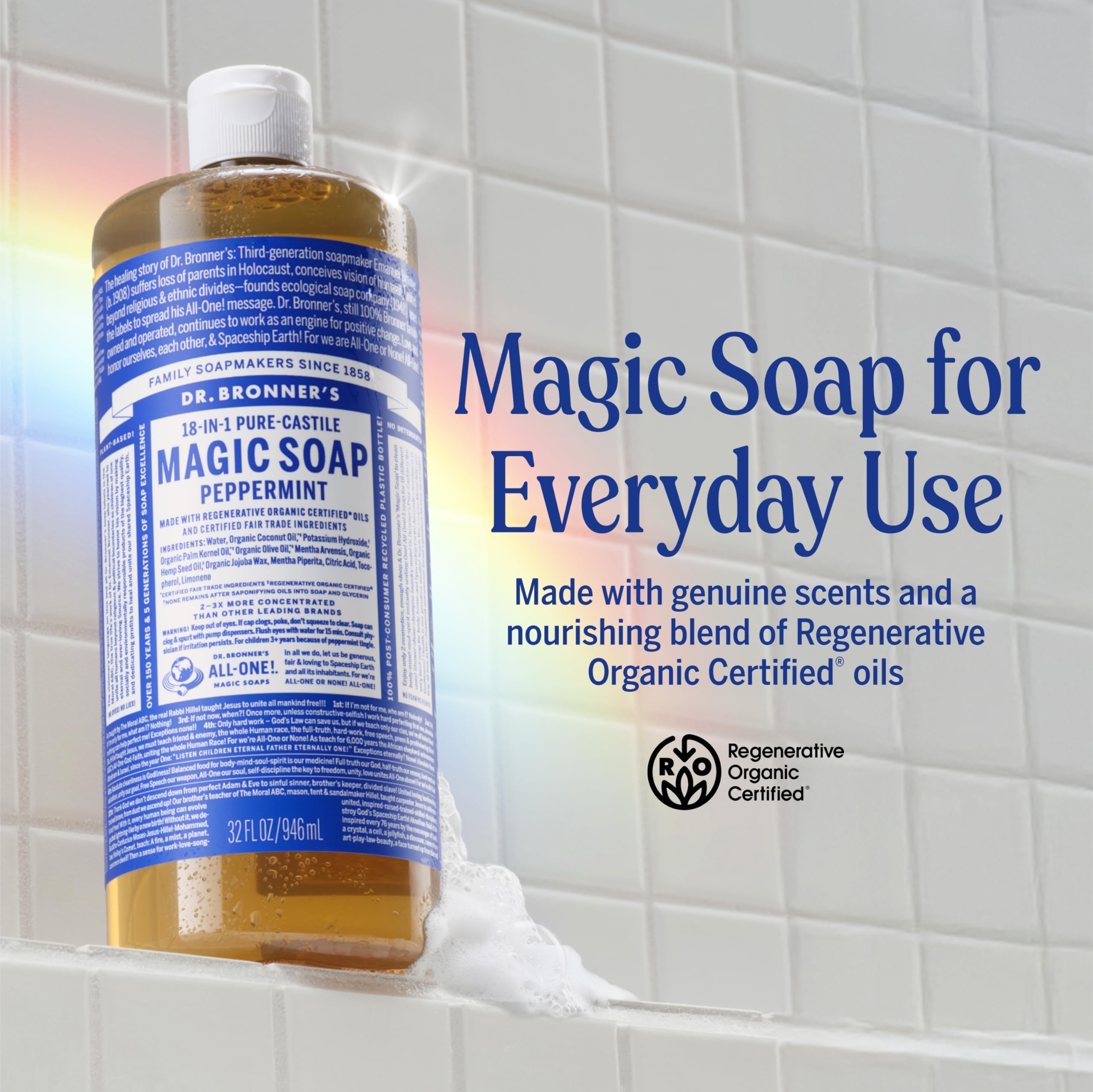 Close-up of rich peppermint lather from Dr. Bronner's soap.