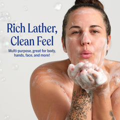 Dr. Bronner's Pure-Castile soap uses no synthetic detergents for skin-friendly care