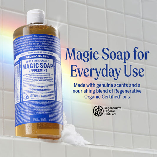 Dr. Bronner's Pure-Castile soap rich lather close-up for refreshing cleanse
