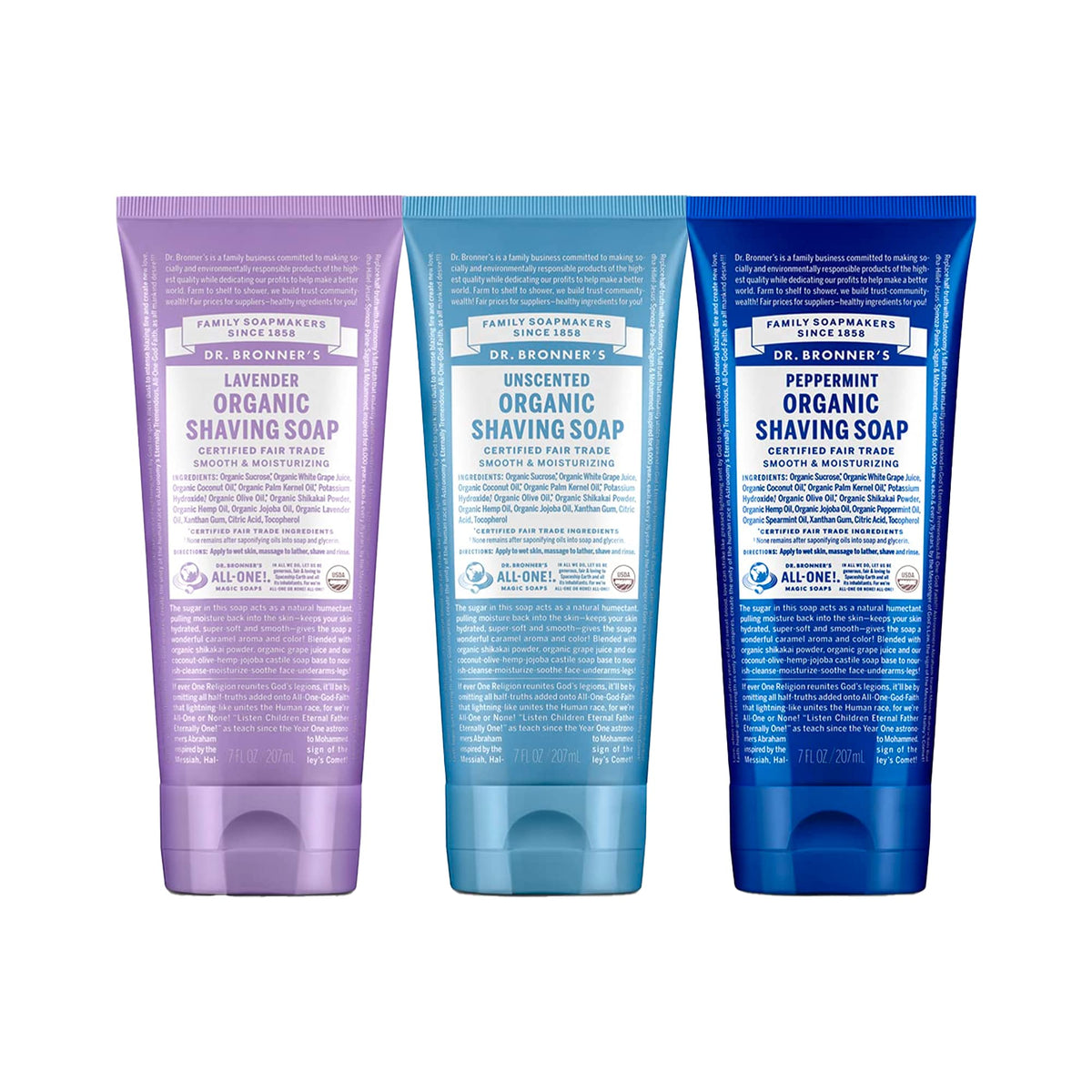 Dr Bronners Lavender shaving soap bottle with calming scent and rich lather