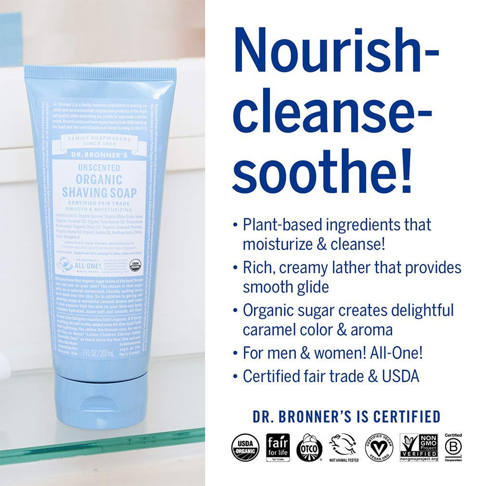 Three-pack Dr Bronners Organic Shaving Soap in Lavender, Unscented, Peppermint