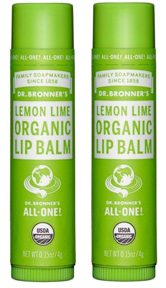 Dr. Bronner's Sun Dog's Organic Lip Balm Lemon Lime in a compact tube for citrus-scented hydration.