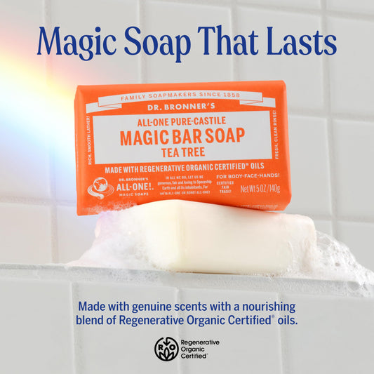 Dr. Bronner's Tea Tree Bar for body provides refreshing cleanse