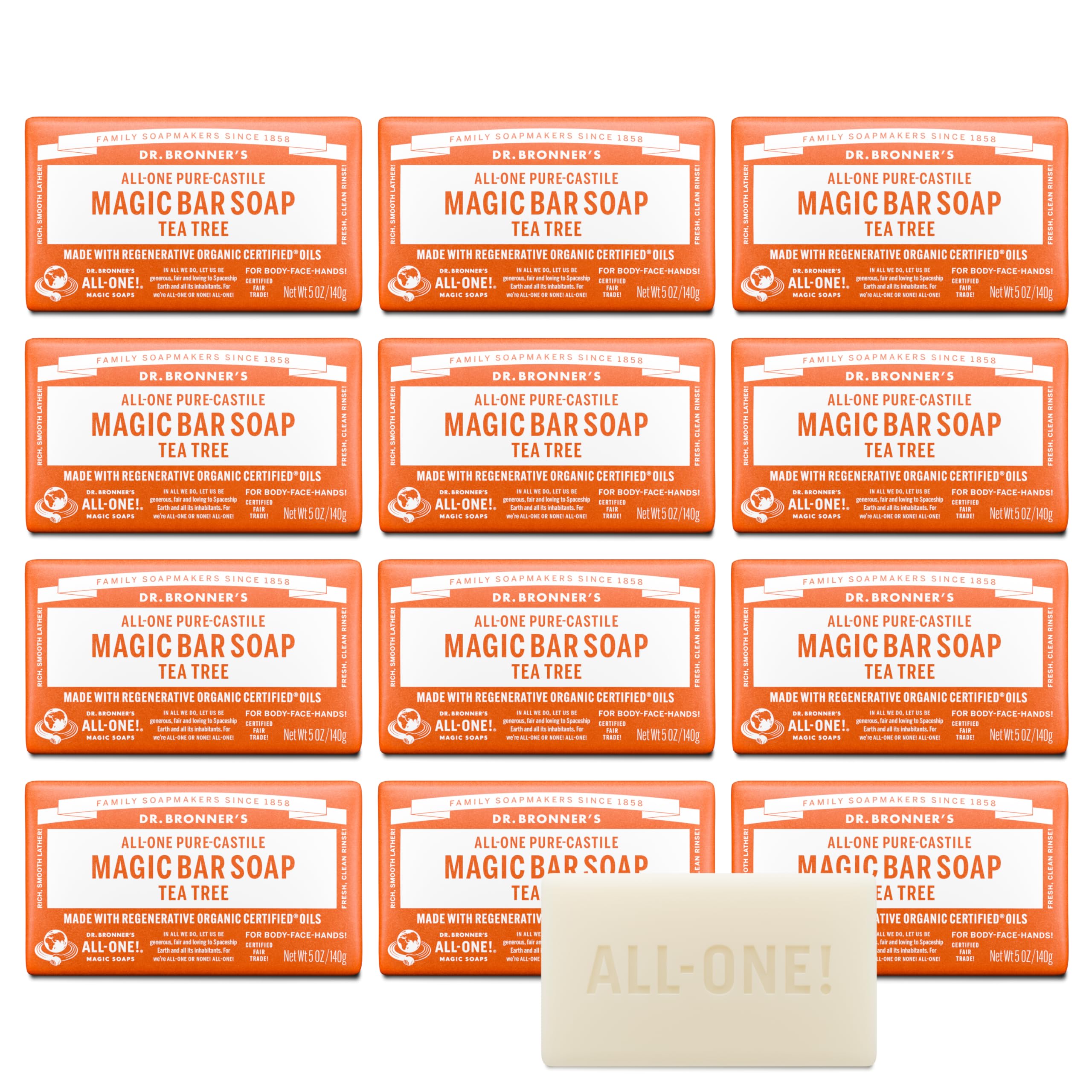 Dr. Bronner's Tea Tree Bar for face with rich lather and gentle cleansing