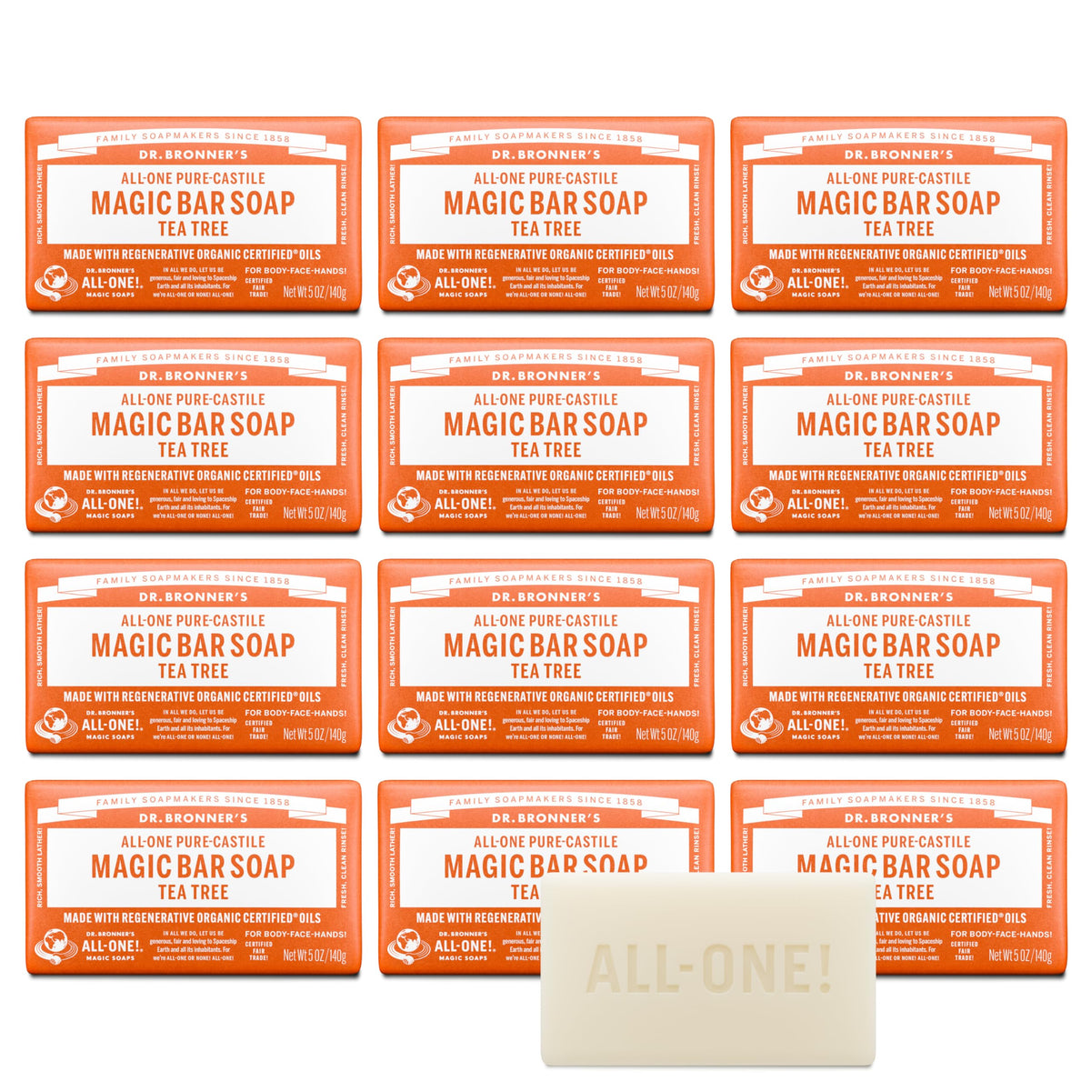 Dr. Bronner's Tea Tree Bar for face with rich lather and gentle cleansing