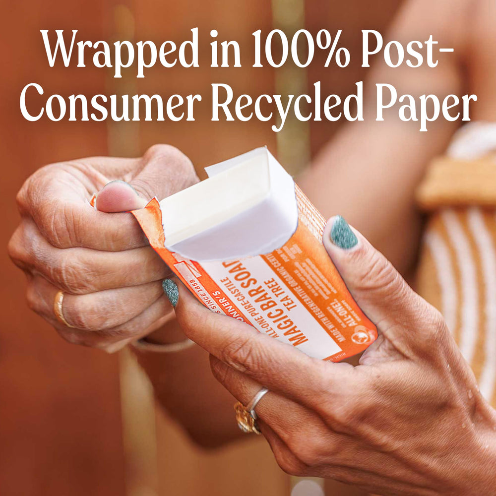 Dr. Bronner's Tea Tree Bar packaging made from recycled paper