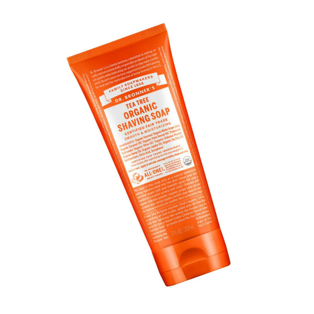 Dr. Bronner's Tea Tree Shave Gel shows rich foam for a creamy shave.