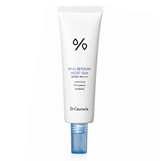 Dr. Ceuracle Hyal Reyouth Moist Sun bottle delivering hydrating SPF protection for daily wear