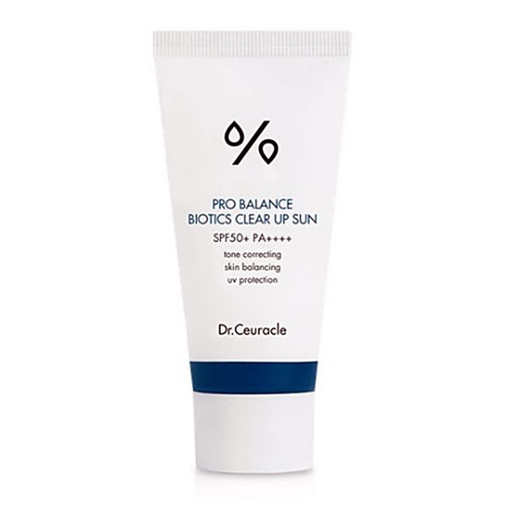 Dr. Ceuracle Pro Balance Biotics sunscreen bottle front with SPF 50+ daily protection