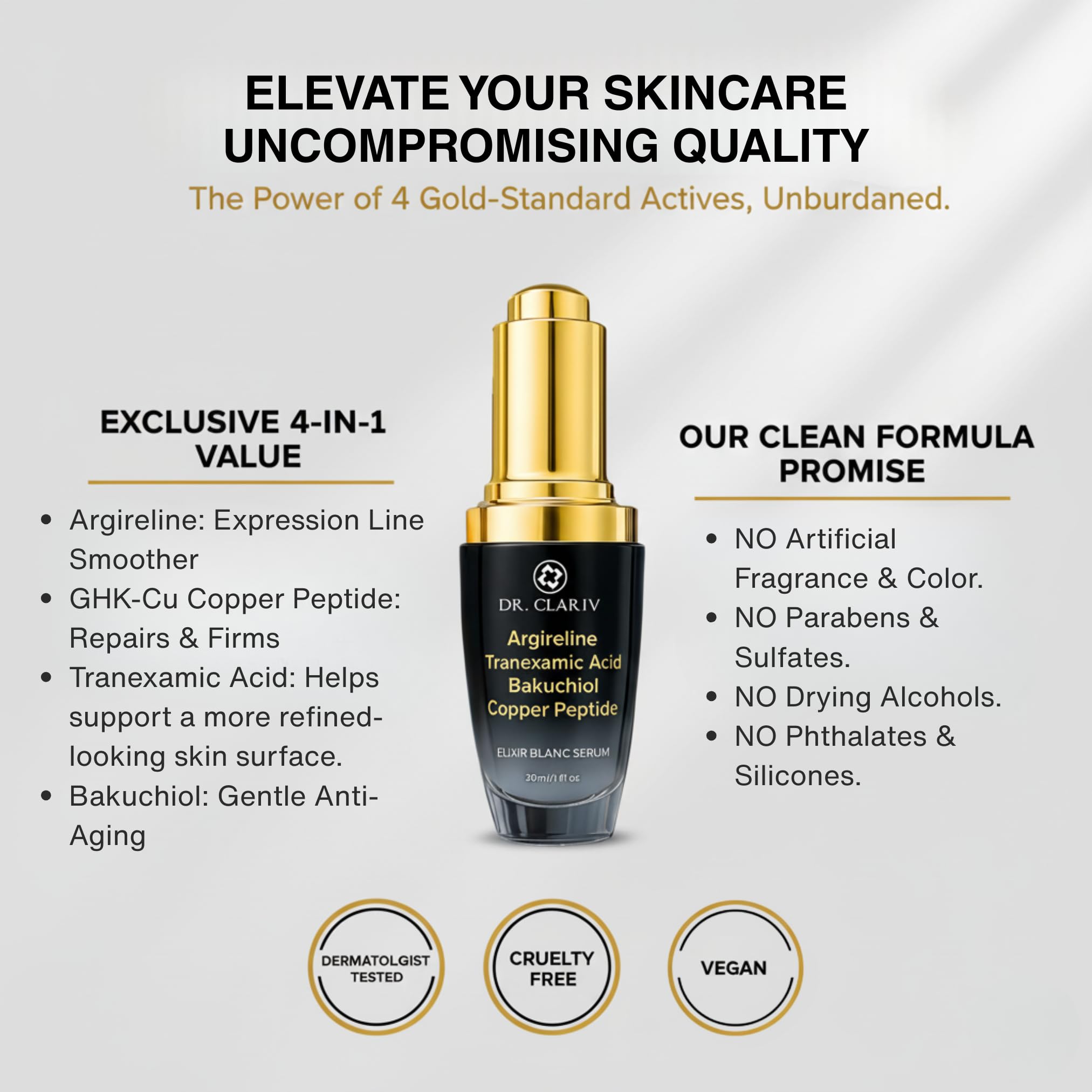 Ingredients highlight bakuchiol and hyaluronic acid for hydration