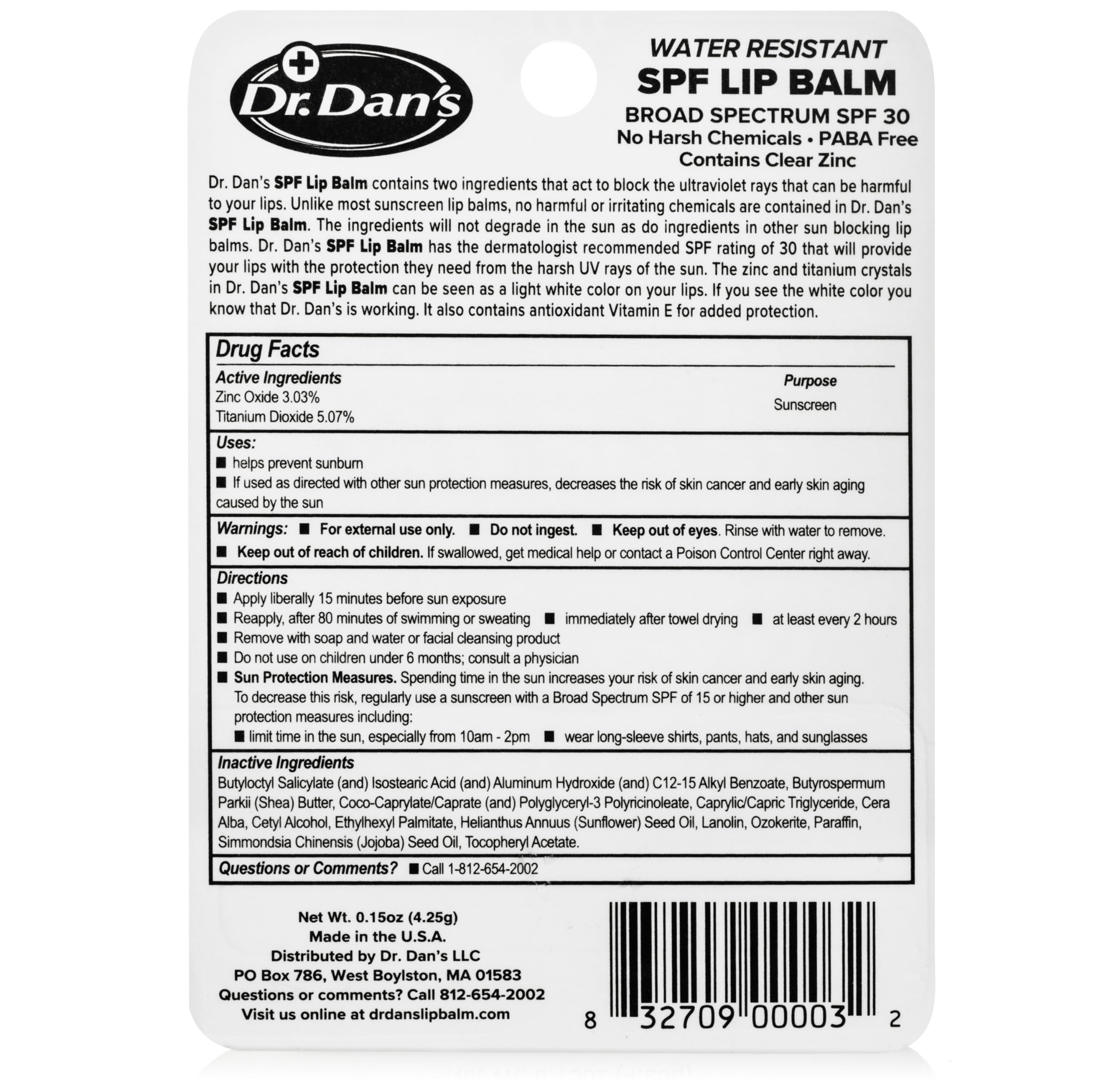Dr. Dan's SPF 30 lip balm travel-friendly packaging for daily use.