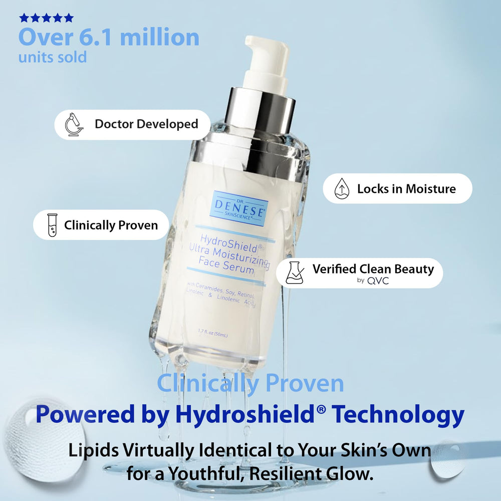 Close-up of HydroShield Ultra Serum texture highlighting creamy, fast-absorbing formula