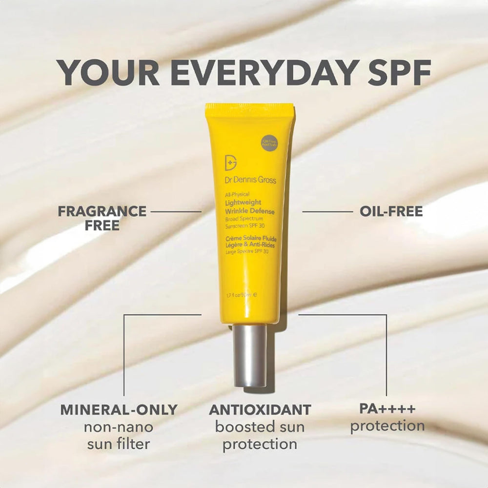 Dr Dennis Gross All-Physical sunscreen swatch on skin shows clear, non-greasy finish.