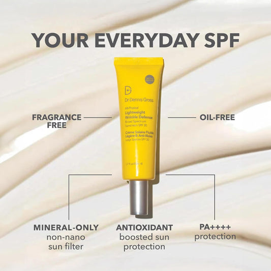 Dr Dennis Gross All-Physical sunscreen swatch on skin shows clear, non-greasy finish.