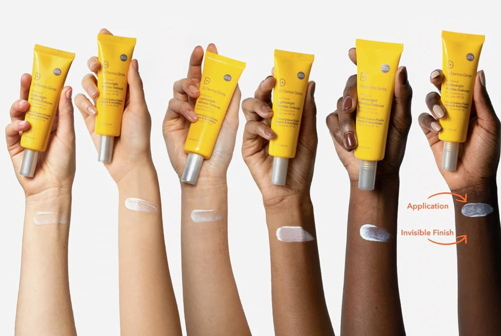 Dr Dennis Gross All-Physical sunscreen layered under makeup for smooth base.