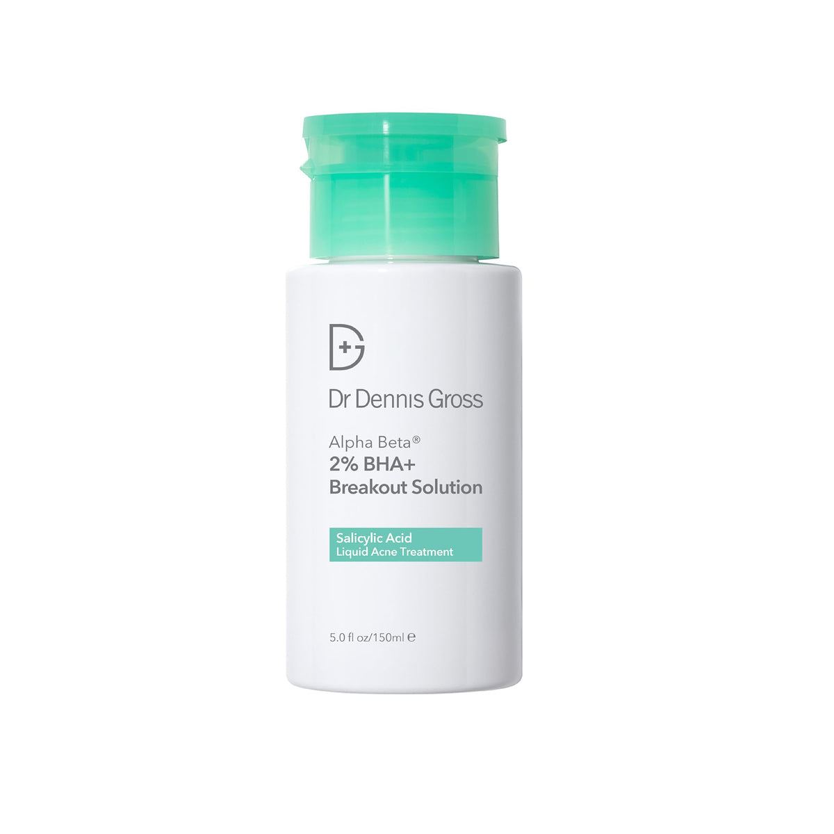 Dr Dennis Gross Alpha Beta 2% BHA+ bottle with pump for breakout care and clearer skin.