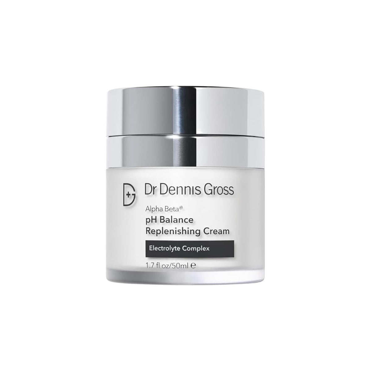 Dr Dennis Gross Alpha Beta Balance Replenishing Cream bottle close-up highlights hydrating formula for daily care.