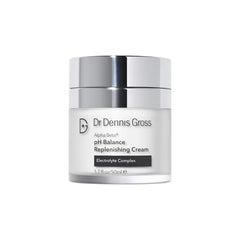 Dr Dennis Gross Alpha Beta Balance Replenishing Cream bottle close-up highlights hydrating formula for daily care.