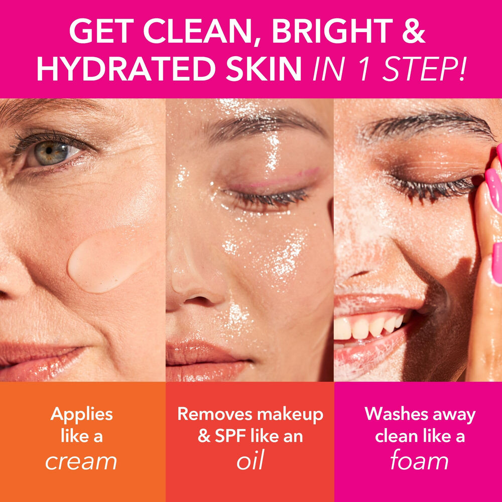 Dr Dennis Gross cleansing oil on fingertips massaging makeup and SPF away.