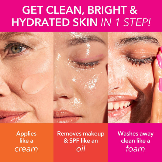 Dr Dennis Gross cleansing oil on fingertips massaging makeup and SPF away.