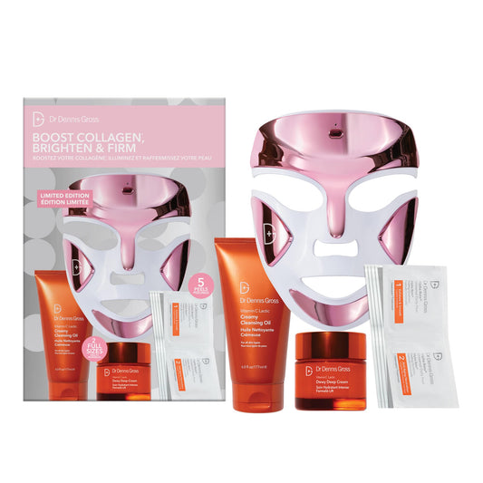 Dr Dennis Gross dpl FaceWare Pro pink LED mask for at-home collagen support and brightening.