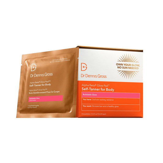Dr Dennis Gross Glow Pad Body exfoliate towelettes for smoother skin texture.