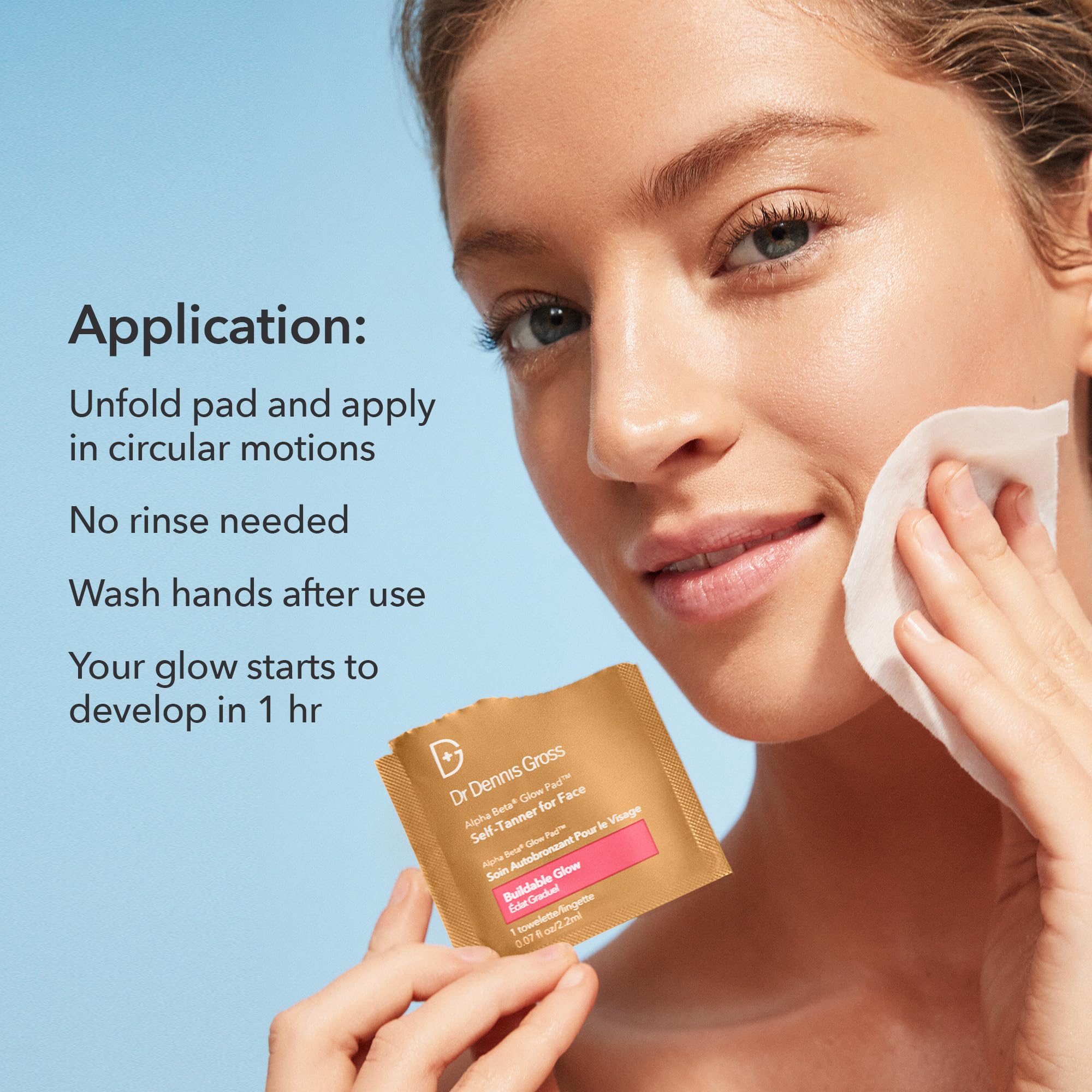 Dr Dennis Gross Glow Pad sleek packaging on vanity.