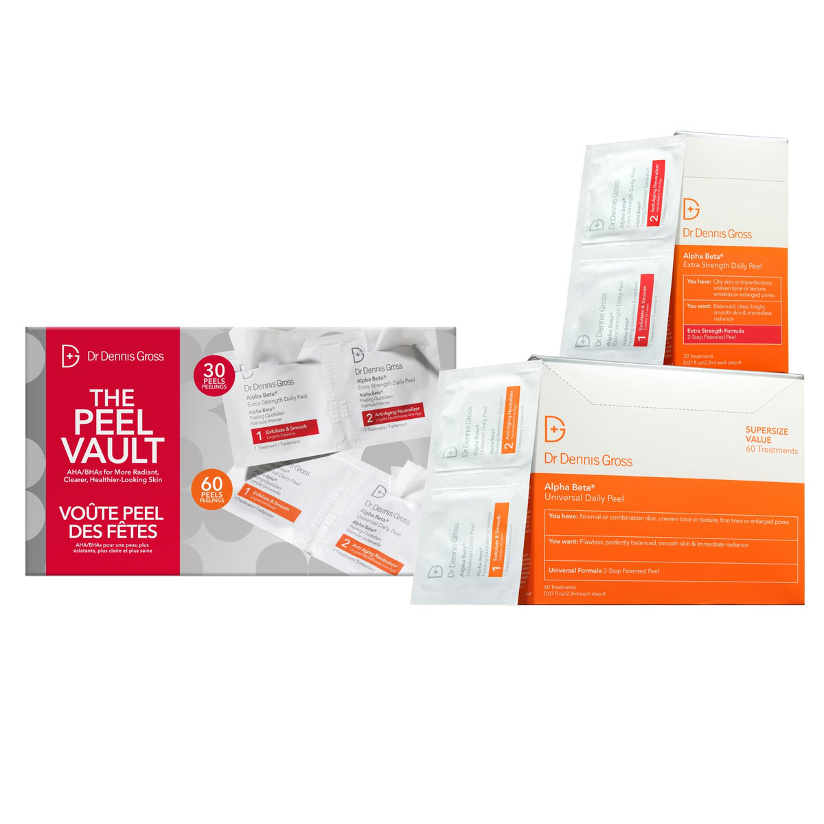 Dr Dennis Gross Peel Vault Kit front packaging, a luxurious gift-ready presentation.