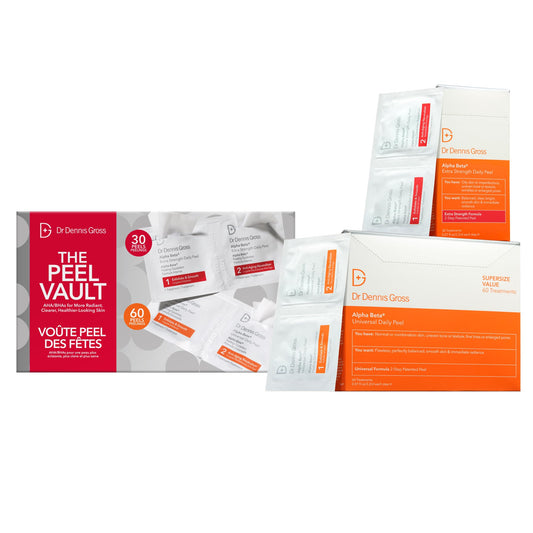 Dr Dennis Gross Peel Vault Kit front packaging, a luxurious gift-ready presentation.