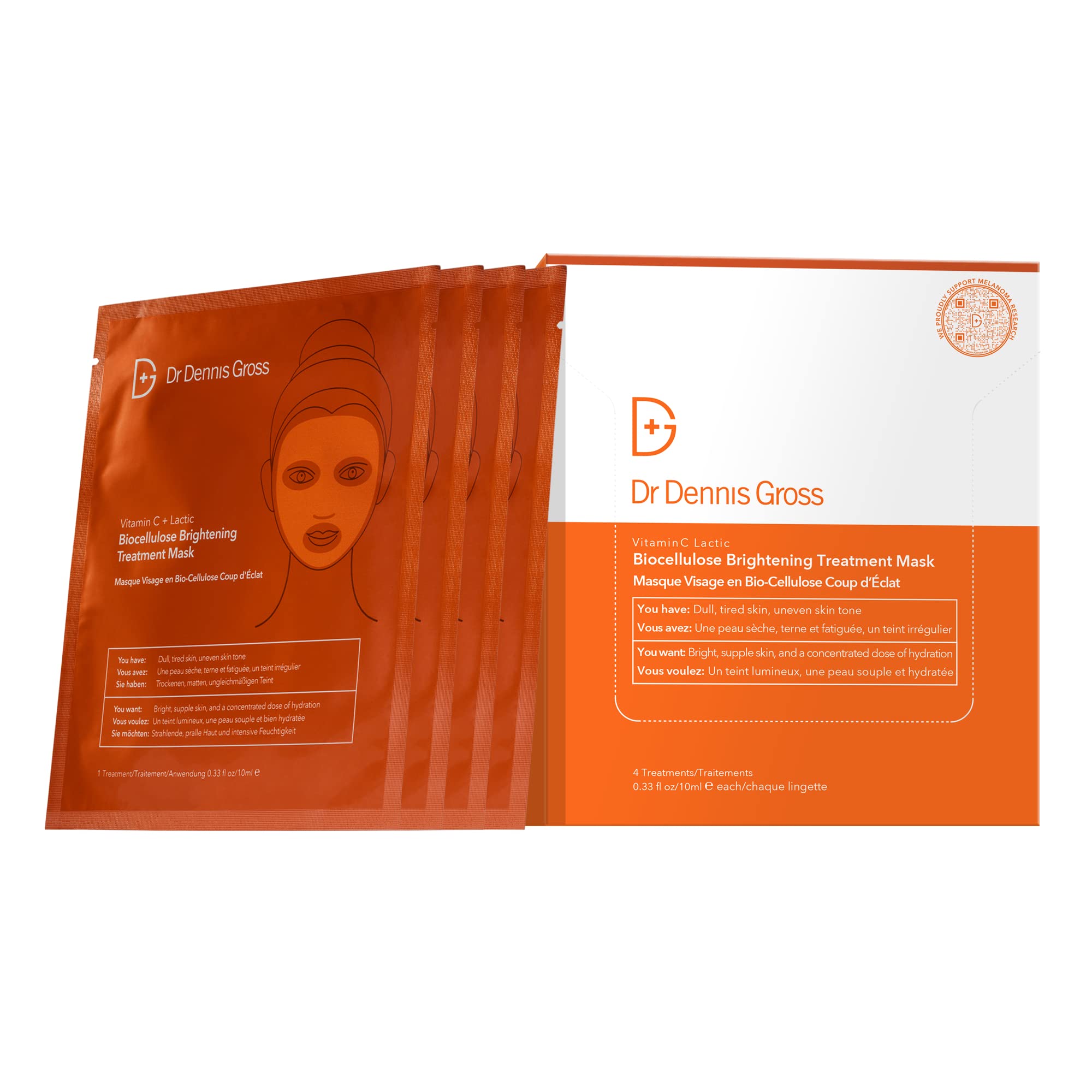 Dr Dennis Gross Vitamin C Lactic Biocellulose Mask contour hugging hydration for radiant skin.